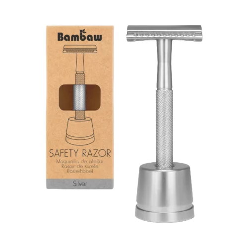 Bambaw sigurnosni brijač sa stalkom za brijanje - silver