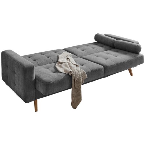 MID.YOU ZOFA S POSTELJNO FUNKCIJO, temno siva tekstil, leseni material Slike