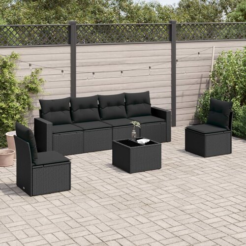 VidaXL 7-dijelni set vrtnih sofa od poliratana s jastucima crni Slike
