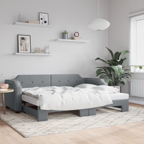 VidaXL Izvlečna dnevna postelja svetlo siva 90x190 cm blago Slike