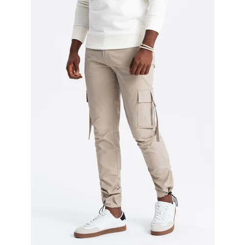 Ombre Men's STRAIGHT LEG cargo pants with striped pockets - sand