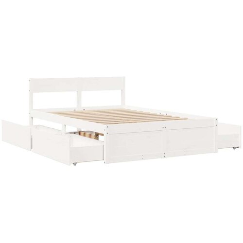 VidaXL Okvir za krevet s ladicama bijeli 120x200cm od masivne borovine Slike