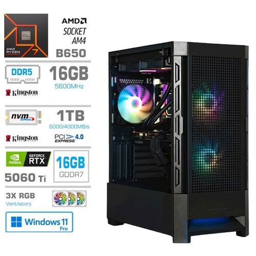 PCX gaming namizni računalnik Exton R7 9700X/16GB/SSD 1TB/RTX 5060 Ti/Win 11 Pro/-GS8-618133 Cene