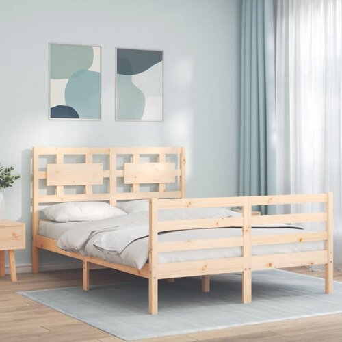 The Living Store Posteljni okvir z vzglavjem 120x200 cm trden les - Posteljni Okvir, (21523248) Slike