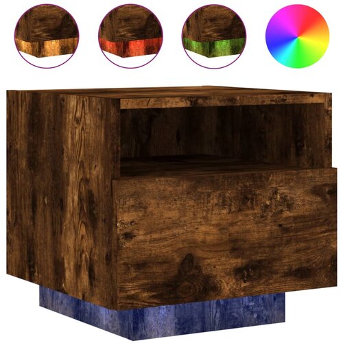 Maison Chic Nočna omarica - Nočna miza z LED lučkami dimljeni hrast 40x39x37 cm, (21687284) Cene