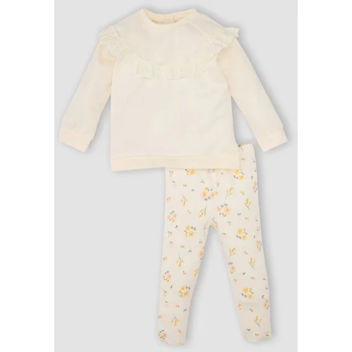 Defacto Baby Girl Embroidered Detailed Crew Neck Sweatshirt Floral Bottom 2-Piece Set D4117a524wn