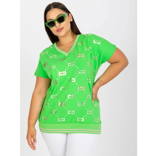 Fashion Hunters Green cotton plus size blouse with a V-neck
