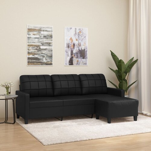 VidaXL Kavč trosed s stolčkom za noge črn 180 cm umetno usnje Slike