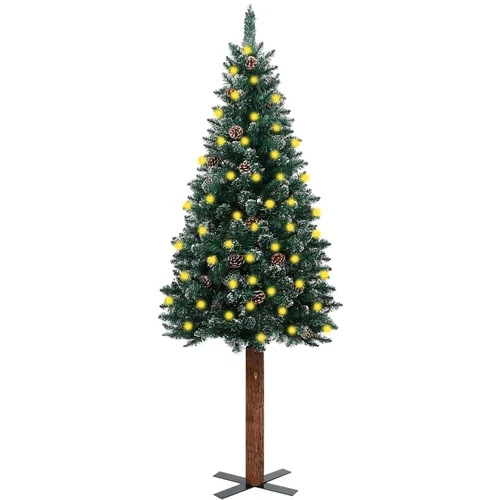 vidaXL usko božićno drvce s pravim drvom i snijegom LED zeleno 150 cm