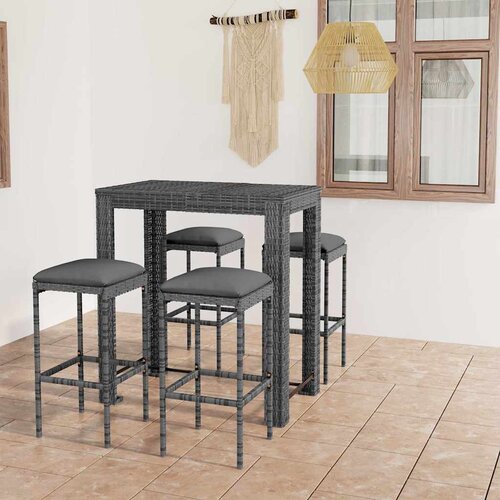  5-dijelni vrtni barski set od poliratana s jastucima sivi Siva 100 cm table length Cijene