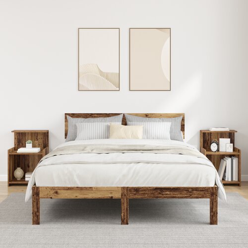 VidaXL 2 kosi Omarice za posteljo Stari les 40x35x60 cm Inženirski les Slike