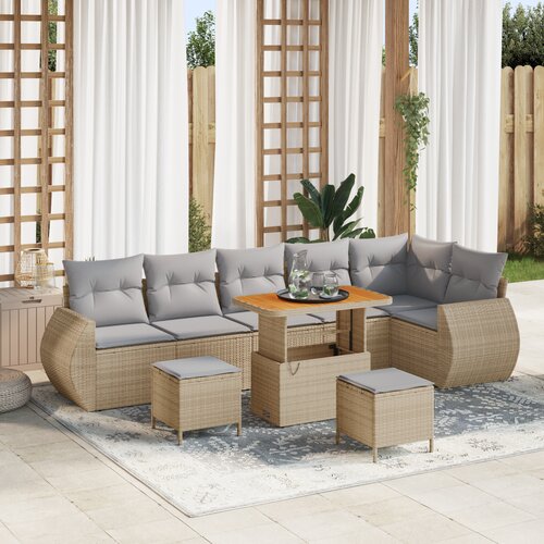 vidaXL 9-delni vrtni kavč set z blazinami bež poli ratan acacia Cene