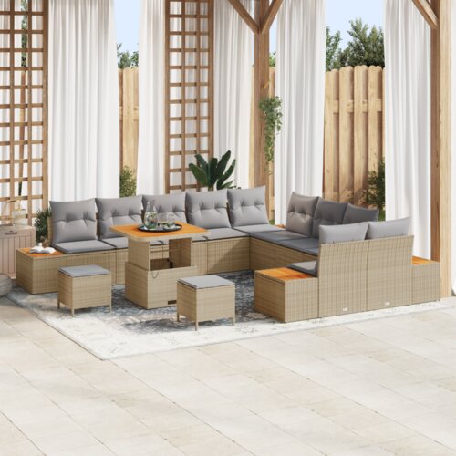  13-delna vrtna sedežna garnitura z blazinami Bež Poly Rattan Acacia Cene