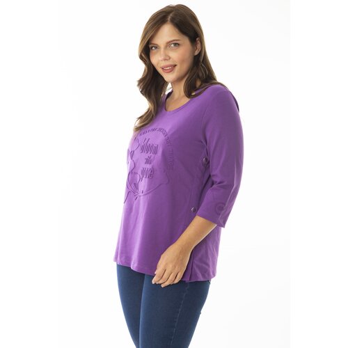 Şans Women's Plus Size Lilac Side Snaps Buttoned Sweatshirt Slike
