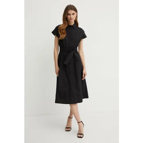 Liu Jo Pamučna haljina boja: crna, midi, širi se prema dolje