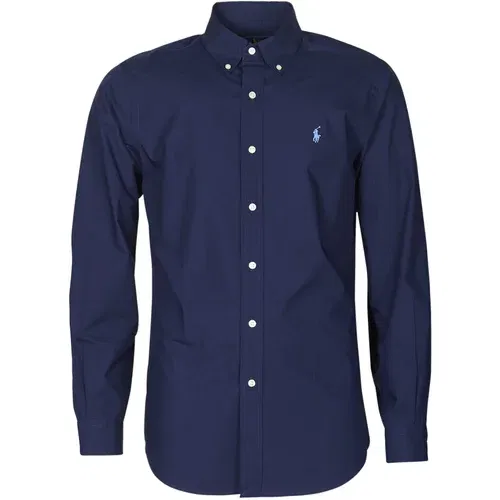 Polo Ralph Lauren Srajce z dolgimi rokavi CHEMISE AJUSTEE EN POPLINE DE COTON COL BOUTONNE LOGO PONY PLAY Modra