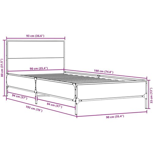 vidaXL Okvir za krevet smeđi hrast 90x190 cm konstruirano drvo i metal Cene
