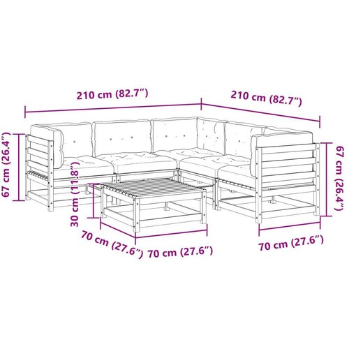 VidaXL 6-dijelni set vrtnih sofa s jastucima vo&amp;scaron;tano smeđi od borovine Slike