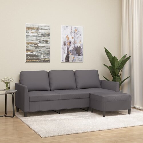 vidaXL Trosjed s tabureom sivi 180 cm od umjetne kože Cijene