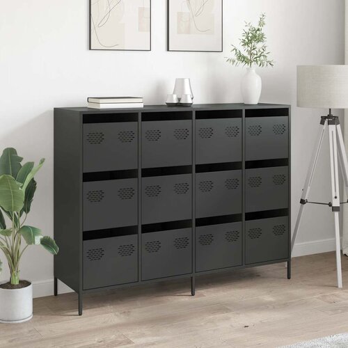  Komoda crna 135x39x103,5 cm hladno valjani čelik Slike