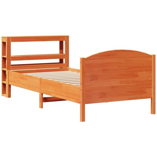 VidaXL Posteljni okvir z vzglavjem vo&amp;scaron;čeno rjava 90x200 cm borovina, (21304131) Slike