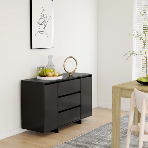 The Living Store Komoda s 3 predali črna 120x41x75 cm iverna plo&amp;scaron;ča - Komoda, (21503207) Slike