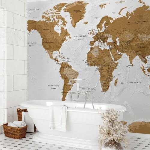  Foto tapeta - World Map: White Oceans 100x70 Vodootporna Cene