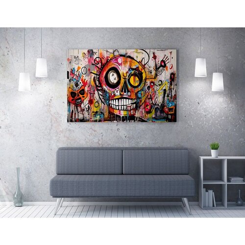Wallxpert slika na platnu WY389, &amp;scaron;arena grafiti lobanja sa apstraktnim figurama, 50 x 70 cm Slike