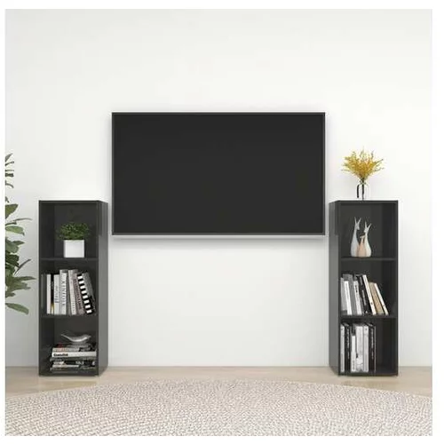  TV omarice 2 kosa visok sijaj sive 107x35x37 cm iverna plošča
