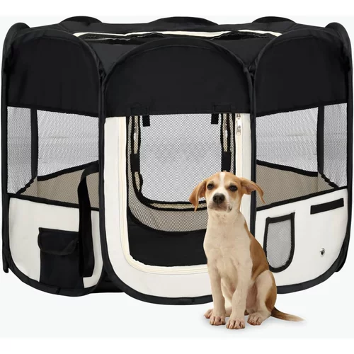 vidaXL Zložljiva pasja ograjica s torbo črna 90x90x58 cm