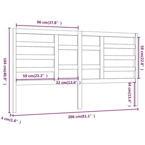  Uzglavlje za krevet sivo 206 x 4 x 104 cm od masivne borovine Slike