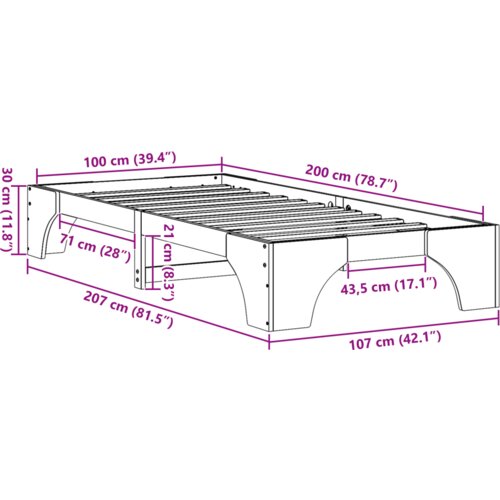  Krevet Vosak smeđi Puni bor 100 x 200 cm Izdržljiv Krevet Slike