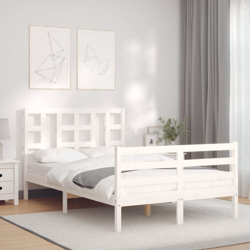 The Living Store Posteljni okvir z vzglavjem bel trden les - Posteljni Okvir, (21524407) Slike