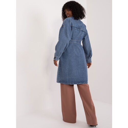 Fashion Hunters Navy blue denim coat with belt Slike