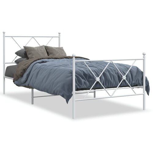 VidaXL Metalni okvir kreveta uzglavlje i podnožje bijeli 90x190 cm Slike