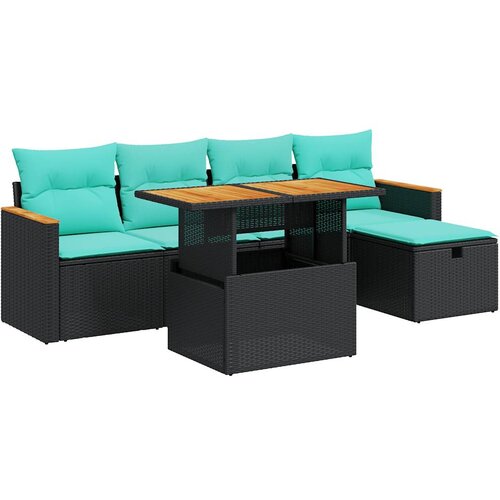 6-dijelni set vrtnih sofa s jastucima crni od poliratana bagrem Slike