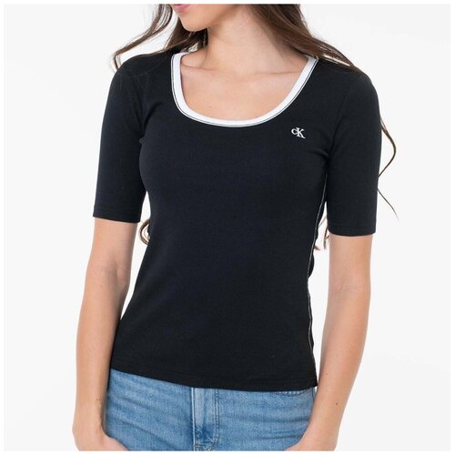 Calvin Klein Jeans Majice & Polo majice Camisetas Mujer Mod&egrave;le Baby Rib Scoo Črna Cene