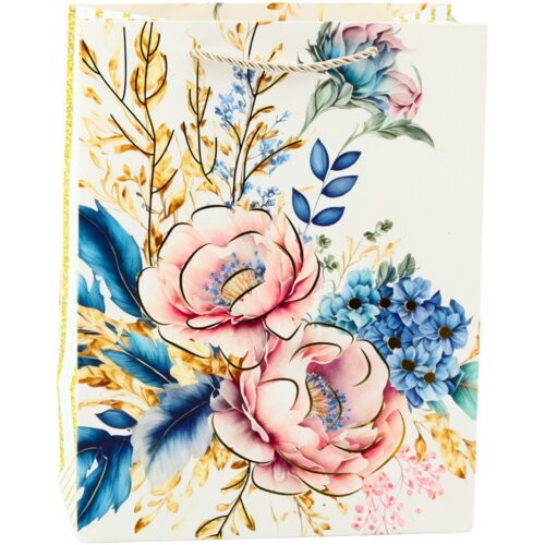 GIFT Bag Flowers Gold Elements 23 x 18 x 10cm Slike