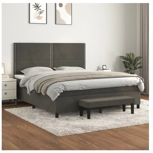  Box spring postelja z vzmetnico temno siva 160x200 cm žamet