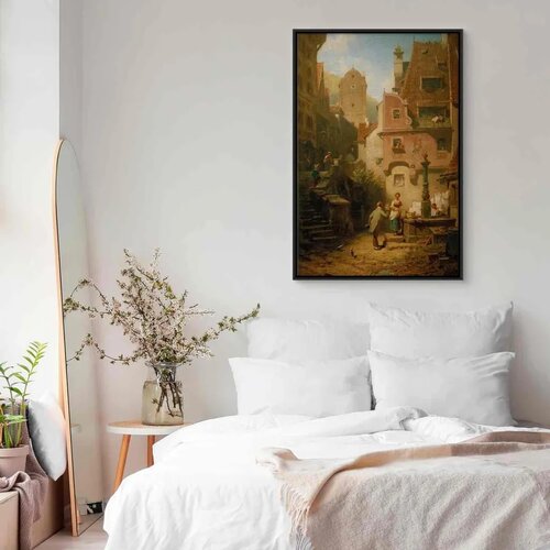  Slika - Carl Spitzweg &amp;ndash; Well-Wisher Presenting Flowers 80x120 U crnom drvenom okviru Slike