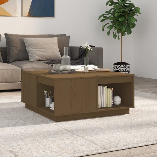 The Living Store Klubska mizica medeno rjava 80x81x36,5 cm trdna borovina - Klubska Mizica, (21574717) Slike