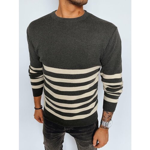 DStreet Men's Dark Grey Striped Sweater Slike