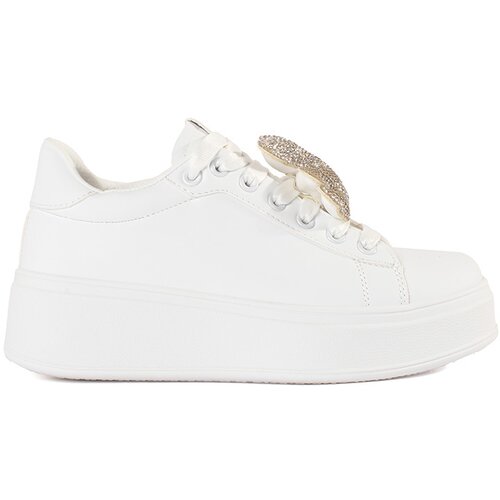 Shelvt White platform sneakers decorated with a teddy bear Cene