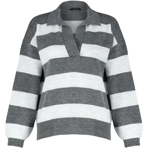 Trendyol Anthracite Wide fit. A Soft Textured, Color Block Knitwear Sweater