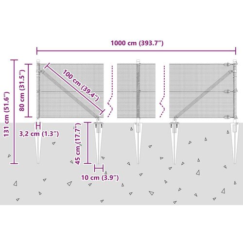 vidaXL varjena žičnata ograja z 7 spike posti Siva 0.8x10 m Jeklo Cene