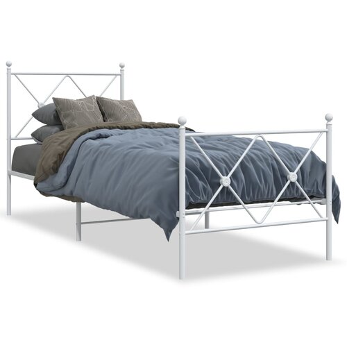 vidaXL Kovinski posteljni okvir z vzglavjem in vznožjem bel 80x200 cm Cene