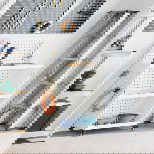 vidaXL Vozik za orodje s polico s kolesom s shranjevanjem Bela 65 x 35 x 111 cm Metal Cene