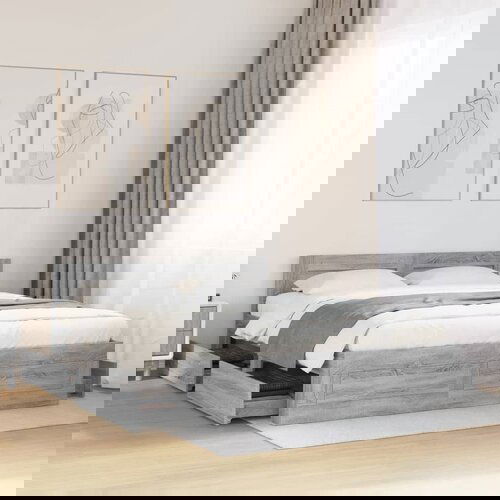 Furnova Posteljni okvir z vzglavjem siva sonoma 150x200 cm inž. les, (21939618) Slike
