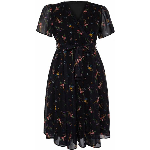 Trendyol Curve Multi Color Floral Pattern Chiffon Double Breasted Woven Dress Slike