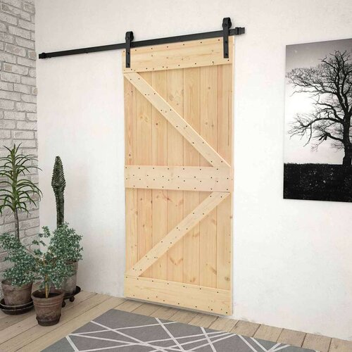  Drsna vrata Naravna in črna 100 x 210 cm Trdna borovina Slike